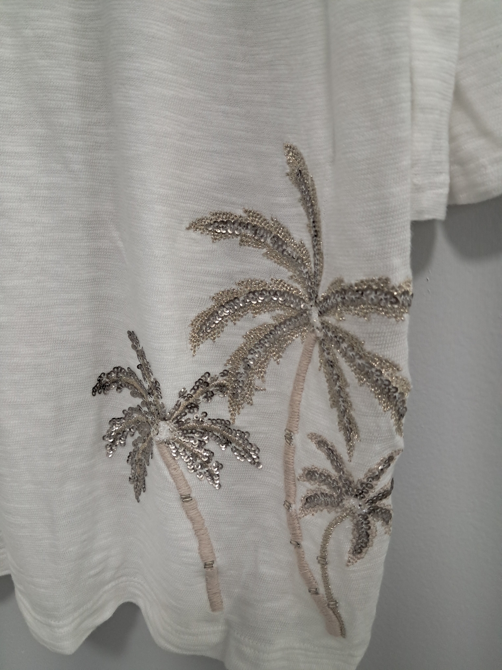 Weekends by Chico's Embellished Tunic Palm Tree Sz 14/16 L/XL NWT $55 Alabaster